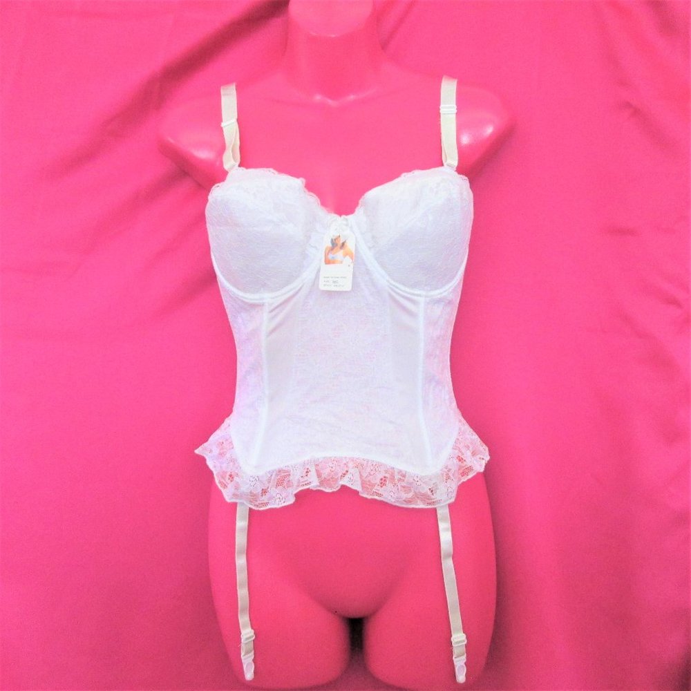 plus size white vintage corset bra size 38c garters lingerie new